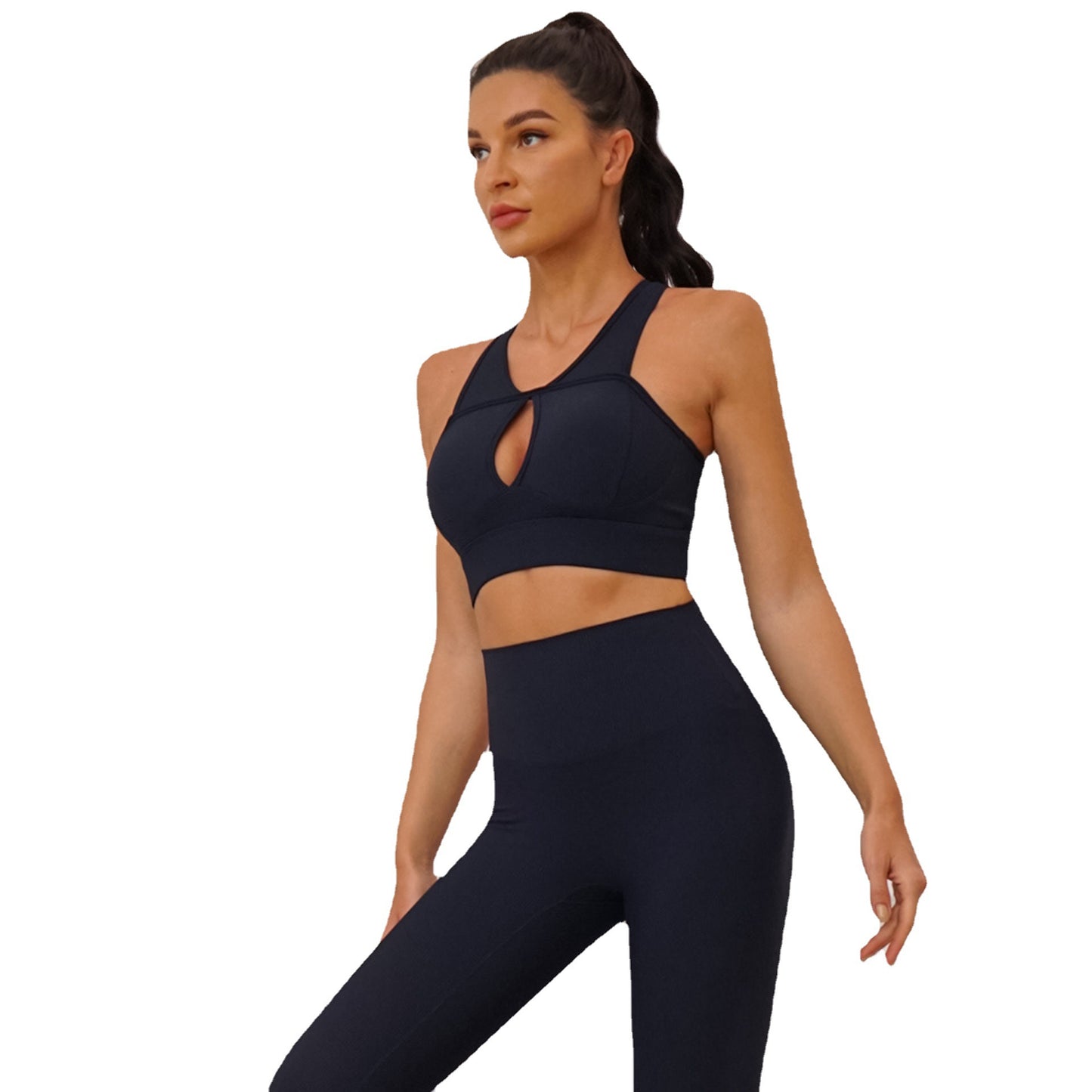 Breathable Ribbed Yoga Set for Women Hollow Out Sports Bra and High Waisted No Show Yoga Pants for Comfort and Flexibility