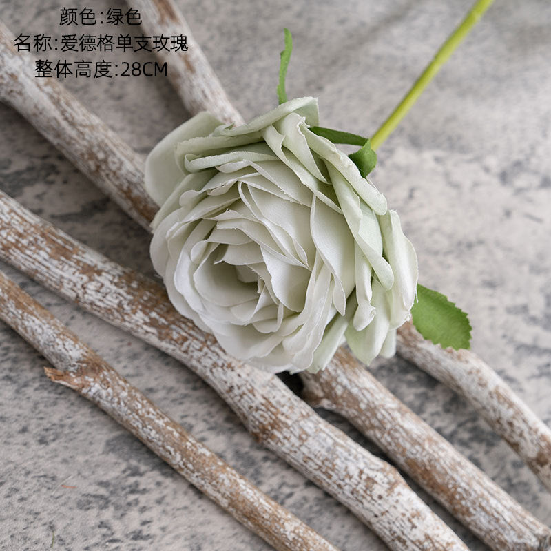 Edger Single Stem Artificial Rose - Realistic Faux Flower for Wedding Decorations, Home Decor, and Craft Projects - PJ1006