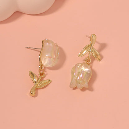 Trendy Korean-Inspired Boutique Floral Alloy Resin Stud Earrings for Women - Versatile, Chic and Perfect for Every Occasion