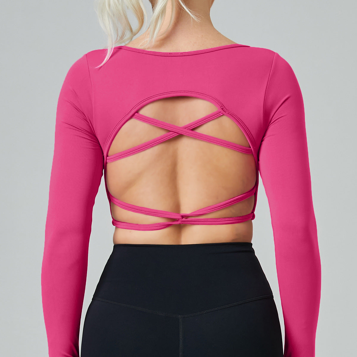 Women's 2 Piece Yoga Outfit Set Quick Dry Long Sleeve Cross Back Fitness Top for Outdoor Workouts Active Lifestyles