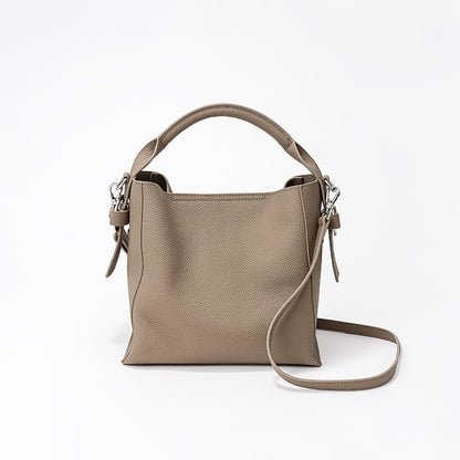 Genuine Leather Women's Bucket Bag First Layer Cowhide Unique Design Spacious Capacity Versatile Tote and Shoulder Bag