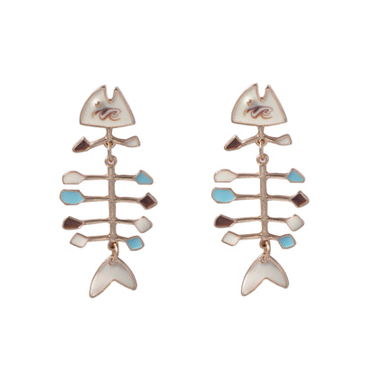 Unique Ocean Resort-Inspired Alloy Fishbone Dangle Earrings – Trendy, Versatile, and Minimalist Jewelry for Women