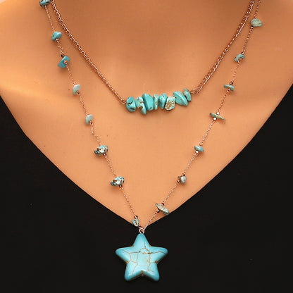Trendy Ocean Blue Star Pendant Necklace - Unique Alloy Design, Minimalist Style, Perfect for Layering or Everyday Wear