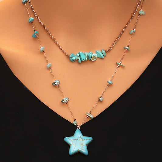 Trendy Ocean Blue Star Pendant Necklace - Unique Alloy Design, Minimalist Style, Perfect for Layering or Everyday Wear