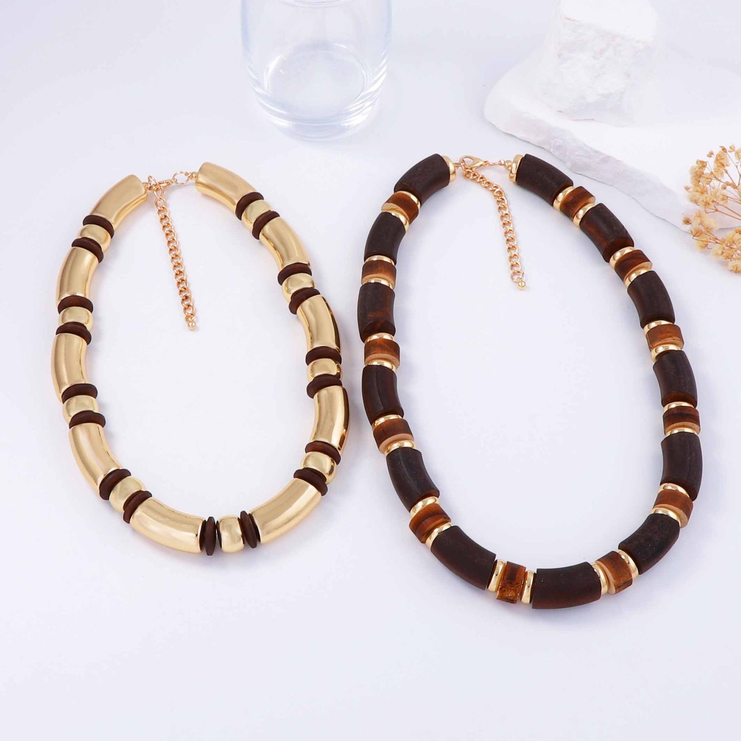 Trendy Layered Wooden CCB Bamboo Bead Necklace Jewelry Set - Versatile Accessories for Women