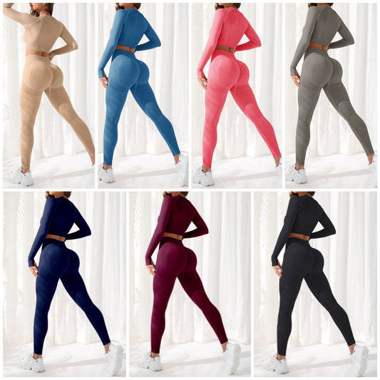 7 Color Seamless Fall Winter Yoga Set Long Sleeve Top High Waisted Lifting Leggings for Fitness and Comfort