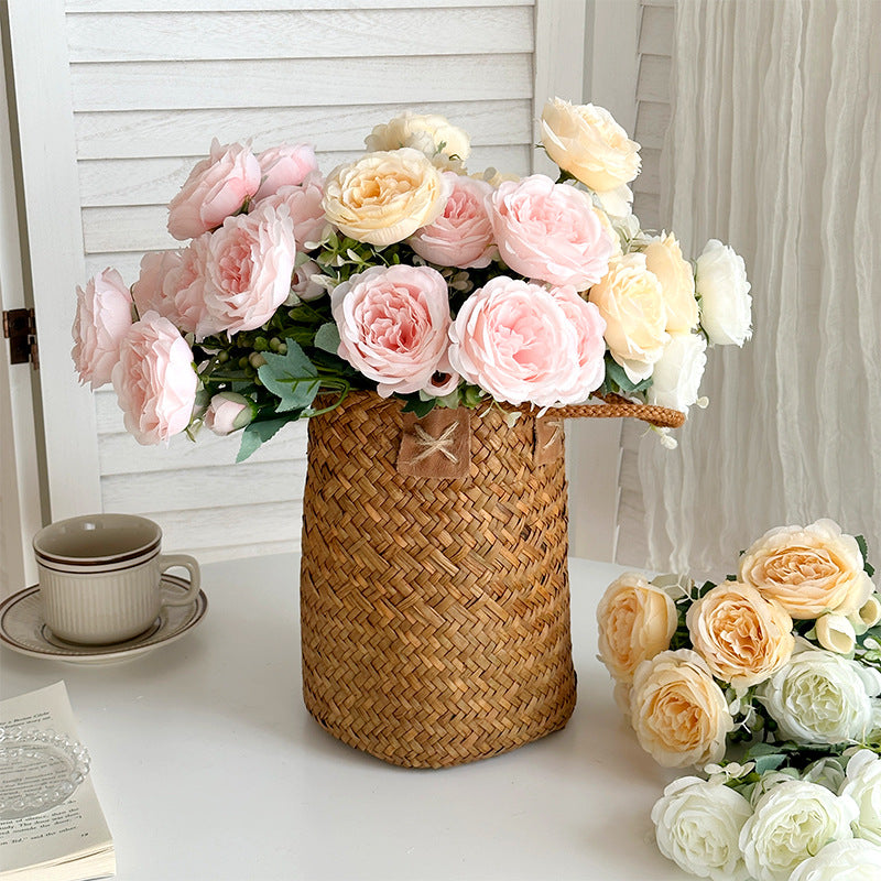 Stunning 5-Head Faux Peony and Persian Rose Bouquet - Perfect for Home Décor, Table Arrangements, and Wedding Decorations