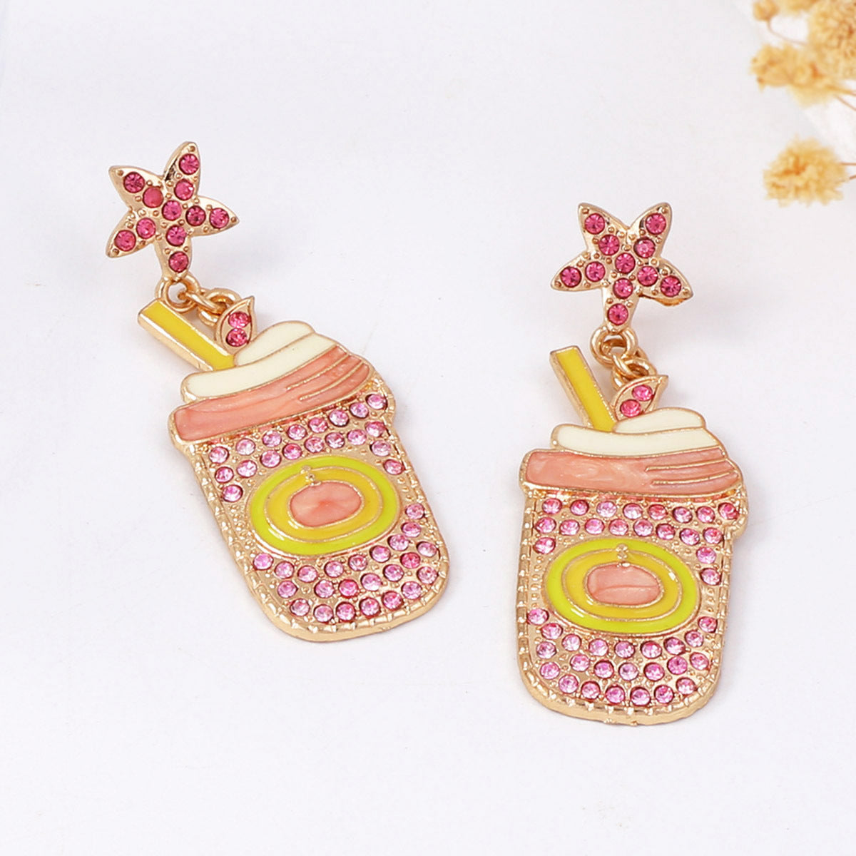 Charming Minimalist Cartoon-Inspired Alloy and Zirconia Teacup Cold Drink Earrings for Women – Perfect for Daily Wear and Unique Gifts
