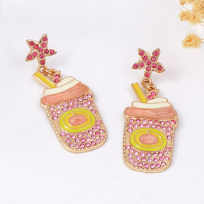 Charming Minimalist Cartoon-Inspired Alloy and Zirconia Teacup Cold Drink Earrings for Women – Perfect for Daily Wear and Unique Gifts