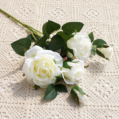 Lifelike 5-Head Long-Stem Ice Heart Roses - Realistic Faux Flowers for Weddings, Photography, Home Décor, and Stylish Decorating Accents