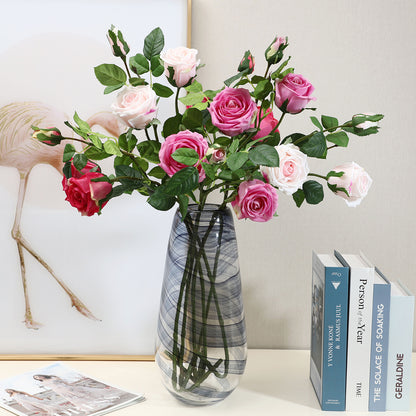 Luxurious 3-Head French Rose Artificial Flowers - Perfect for Home Decor, Living Room Accents, and Dining Table Arrangements - Elegant Faux Rose Floral Centerpiece