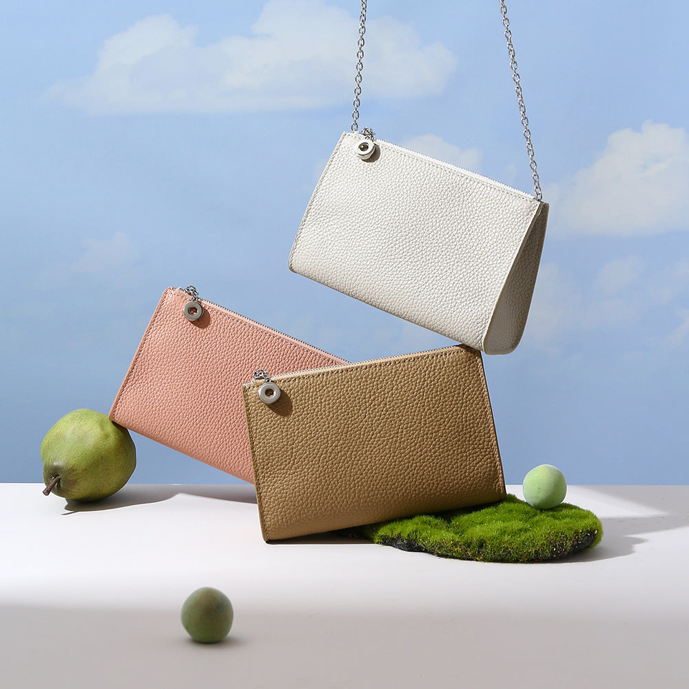 Genuine Leather Women's Shoulder Bag Grain Cowhide Commuter Tote with Minimalist Design and Chic Aesthetic