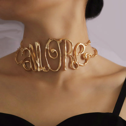Trending Hip-Hop Punk Style Hollow Out Irregular Letter Choker Necklace – Bold Metal Design with High-End Appeal