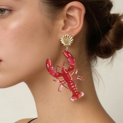 Stylish Vacation Vibe Acrylic Exaggerated Crawfish Drop Earrings – Trendy and Versatile Women's Jewelry