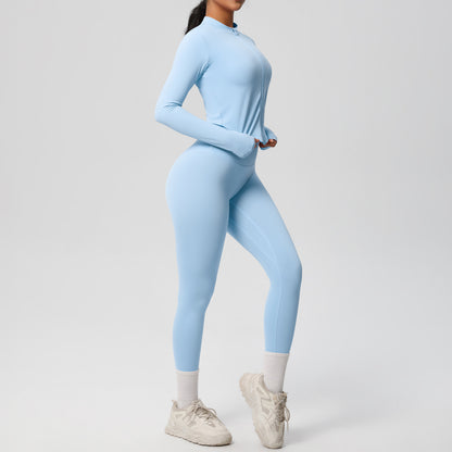 High Waisted Tight Yoga Pants and Long Sleeve Zip Jacket Set Sculpting Sportswear for Comfort and Performance