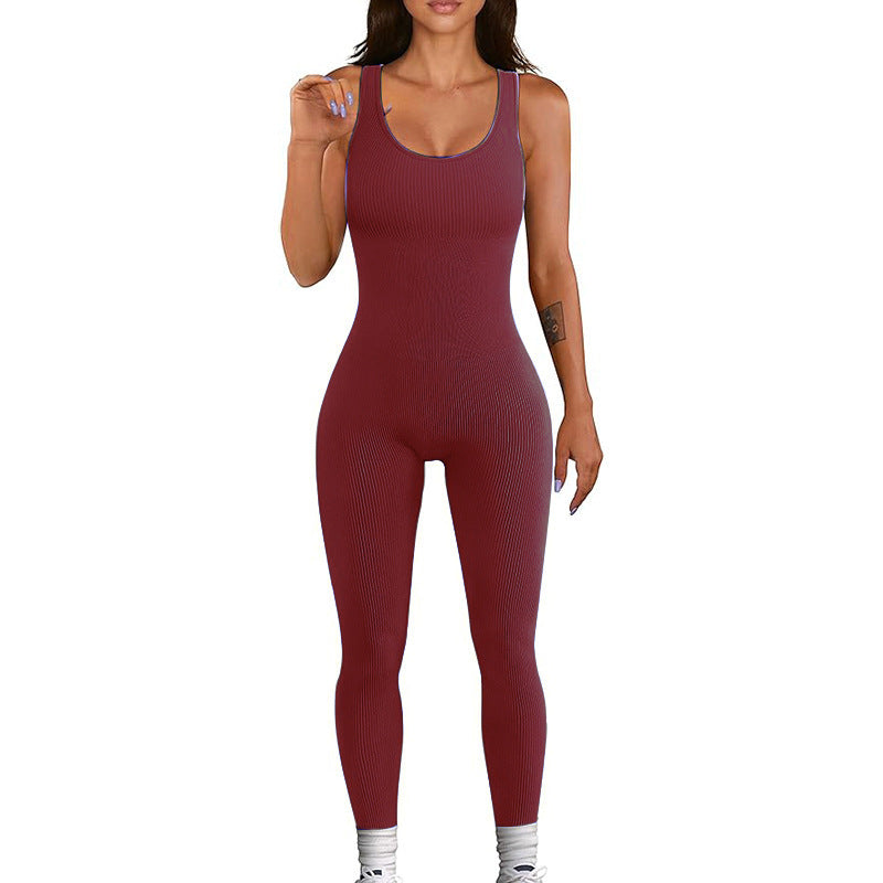 Women's One Piece Yoga Bodysuit High Waisted Compression Leggings for Tummy Control and Butt Lifting Sleeveless Design for Activewear and Workouts