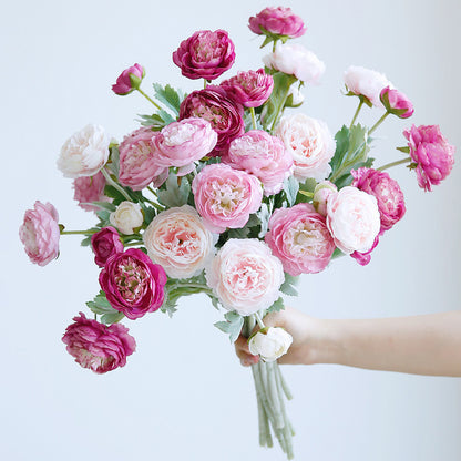 Elegant White Faux Flower Arrangement with 3-Head Velvet Peony: Perfect for Living Room and Dining Table Decor