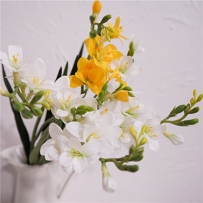 Delicate Faux Freesia Bouquet - Charming Home Dining Table Floral Arrangement for Weddings and Special Occasions - Realistic Touch for Brides and Celebrations