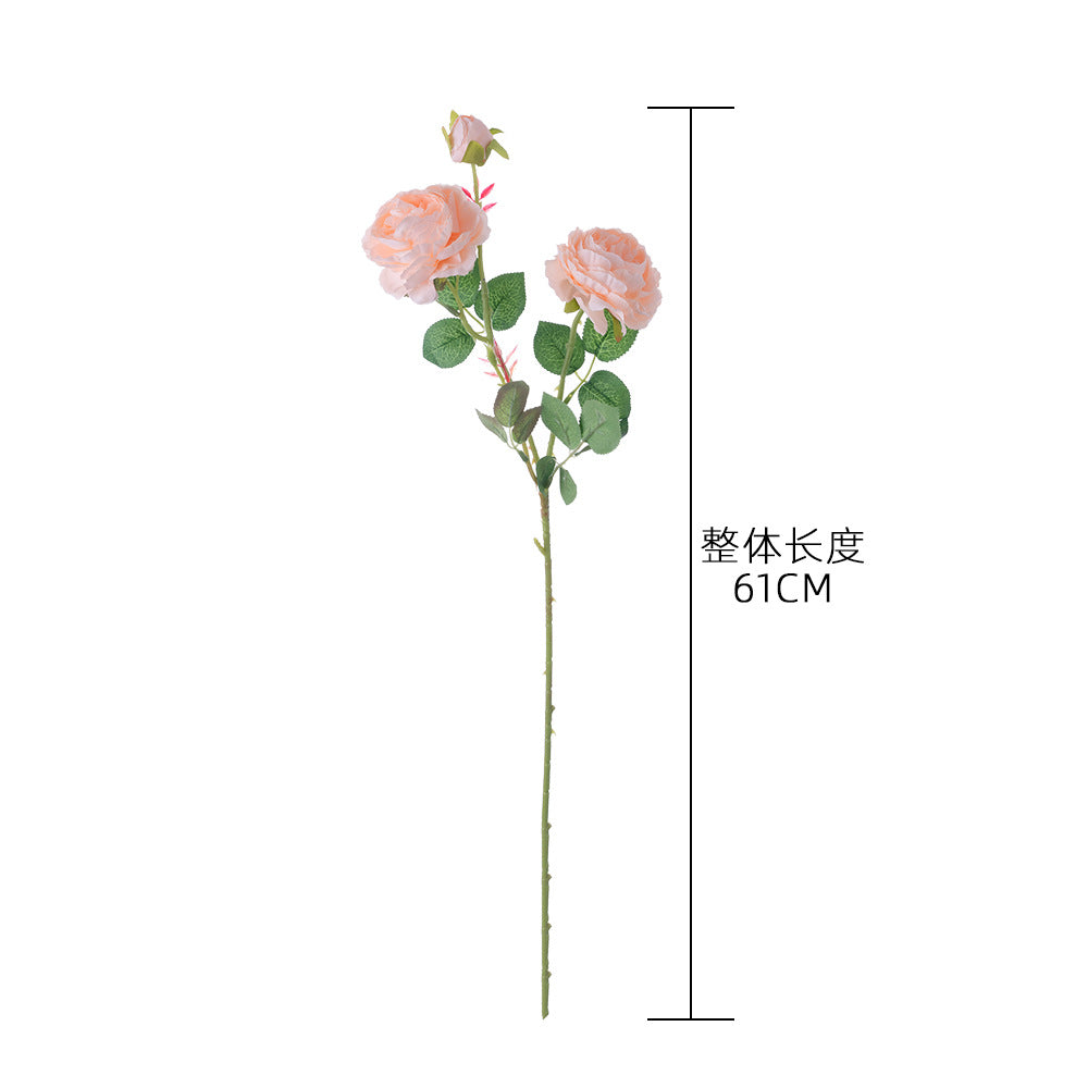 Elegant European-Style 3-Head Peony and Western Rose Artificial Flower Arrangement for Home Decor, Wedding Celebrations, and Wall Art - MW51010