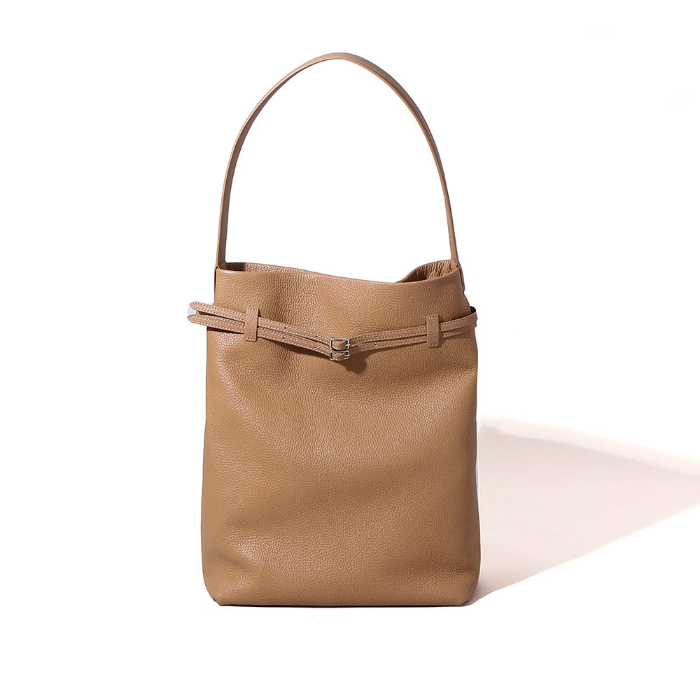 Luxury Spring Leather Handbag for Women First Layer Cowhide Tote with Unique Design Versatile Shoulder Bag and Chic Underarm Style