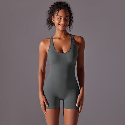 Seamless Colorful Cut Out Back Short Yoga Bodysuit High Stretch and Butt Lift for Comfort and Style