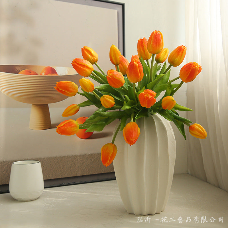 Lifelike Three-Headed Touch-Feel Tulip Indoor Home Décor - Moisture-Resistant Fake Flower Arrangement for Modern Minimalist Settings