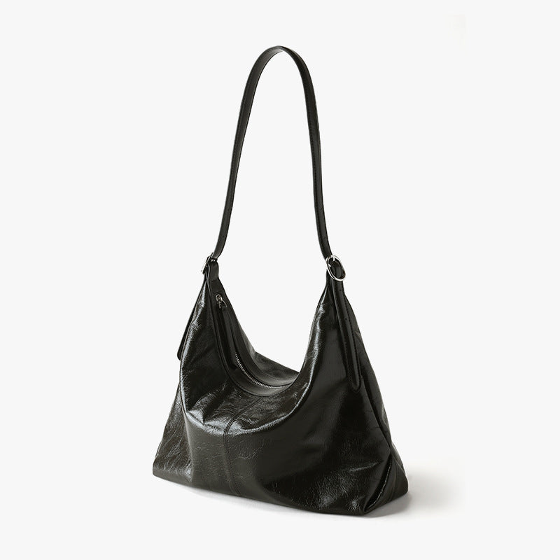 Luxury Genuine Waxed Leather Tote Bag Minimalist Design for Commuters Versatile Shoulder Crossbody Style for Women