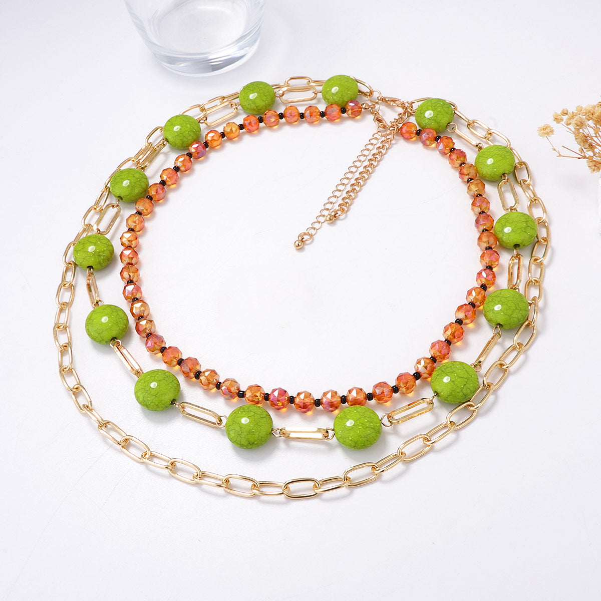 Trendy Minimalist Geometric Beaded Layered Chain Necklace for Women – Versatile Everyday Accessory Perfect for Casual Outfits