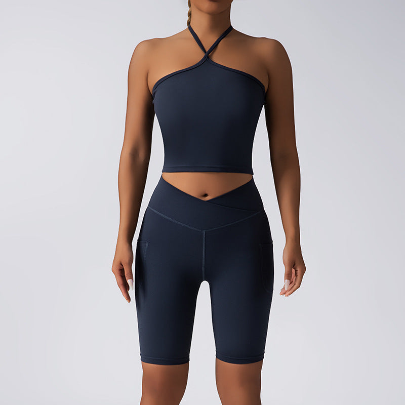 Seamless Yoga Set with Strapless Bustier and V Waist Design for Fitness Sports and Body Shaping