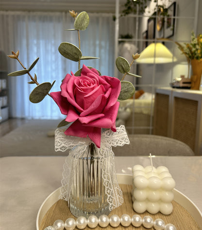 Realistic Korean Rose Flower Arrangement – Elegant Flameless Scented Decorative Piece with Hydrangea, Perfect for Living Room and Dining Table Decor