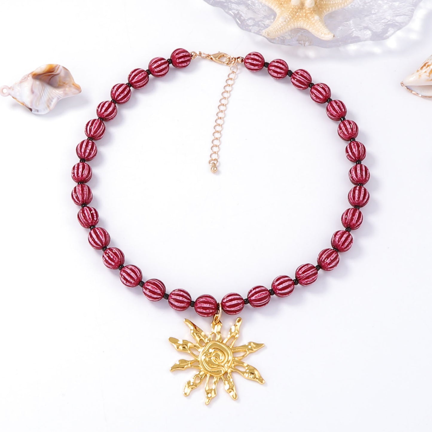 Stylish Minimalist Alloy Sunflower Pendant Necklace with Beads - Perfect Everyday Jewelry for Work and Casual Outfits