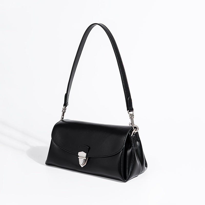 Chic Korean Aesthetic Baguette Bag Commuter Shoulder Crossbody Bag in Genuine Leather for Women for Day to Night Elegance