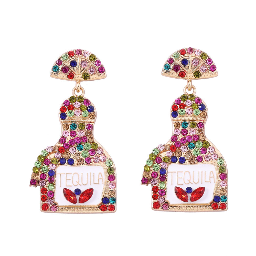 Stylish Alcohol Bottle Earrings - 11 Color Options with Lettered Perfume Bottle Design and Sparkling Rhinestones | Perfect Women’s Fashion Jewelry
