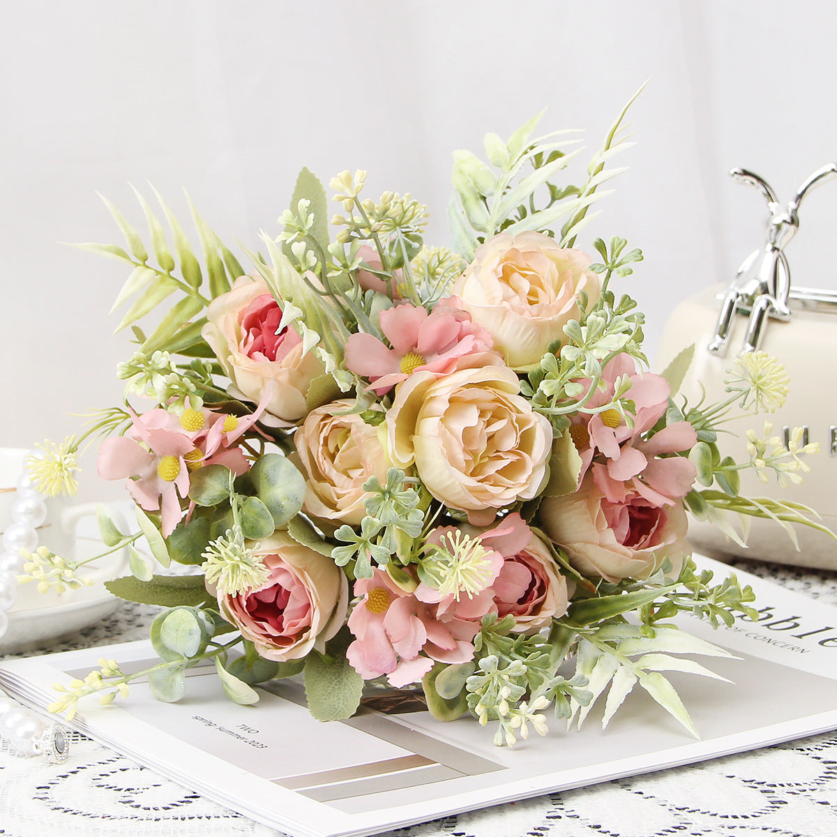 Lifelike Peony and Rose Floral Arrangement - Perfect for Home Decor and Wedding Decorations,  Quality Artificial Flowers for Event Planning and Garden Enhancements