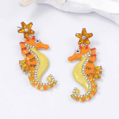 Chic Personality-Driven Lightweight Luxury Cute Seahorse Alloy Earrings with Sparkling Rhinestone Inlay - Perfect for Any Occasion!
