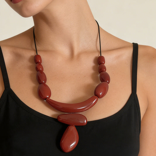 Trendy Statement Geometric Resin Long Pendant Necklace for Women - Versatile, Casual Accessory for Any Outfit