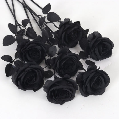 Elegant Black Rose Decorations - Dark Gothic Floral Arrangements for Halloween Festivities and Haunted Events