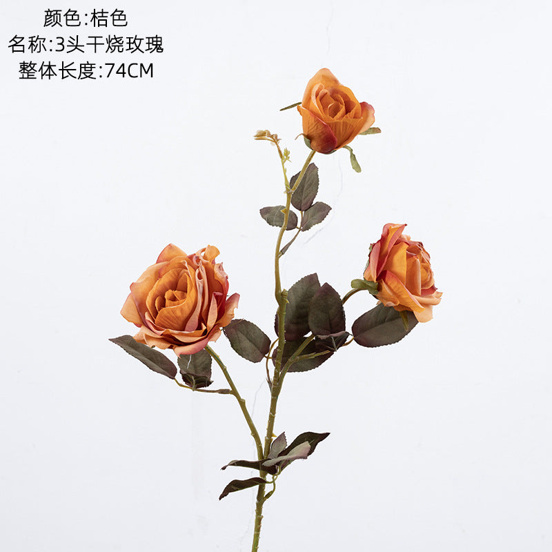 Elegant 3-Head Artificial Dried Rose Flower Bouquet for Home Decor – Trendy INS-Style Wedding Decoration – DY1-3320A