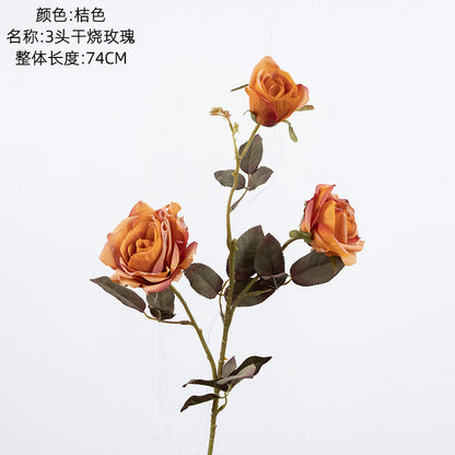 Elegant 3-Head Artificial Dried Rose Flower Bouquet for Home Decor – Trendy INS-Style Wedding Decoration – DY1-3320A