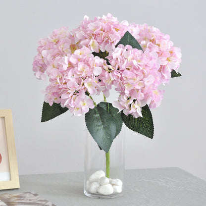 Elegant Artificial Hydrangea Bouquet with 5 Heads and Leaves - Perfect for High-End Wedding Decorations and Floral Arrangements