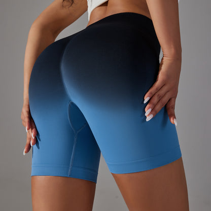 Seamless High Waisted Compression Shorts with High Stretch Gradient Peach Butt Lift Design for Yoga Gym and Everyday Wear