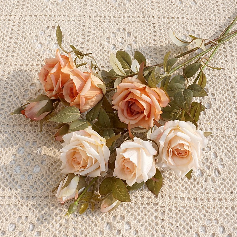 Realistic Faux Flower Faux Rose Bouquet - 2-Branch Autumn-Inspired Edged Roses for Valentine's Day, Weddings, Home Decor, and Photography Props