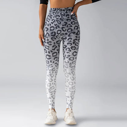 Seamless Gradient Leopard Print 3 4 Yoga Pants Stretchy Quick Dry Leggings for Outdoor Running Fitness and Active Wear