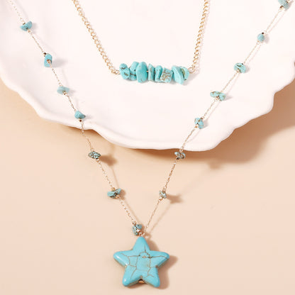 Trendy Ocean Blue Star Pendant Necklace - Unique Alloy Design, Minimalist Style, Perfect for Layering or Everyday Wear
