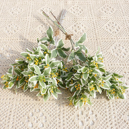 Realistic Faux Flowers with Snow-Capped Mountain Aesthetic - Set of 3 Stems with Silver-Edged Leaves for Home Decor, Weddings, and Photography