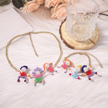 Creative DIY Handmade Colorful Bead Cartoon 3D Character Necklace & Bracelet – Fresh, Cute, Unique Gift for Kids and Adults