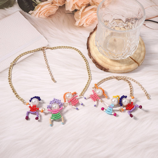 Creative DIY Handmade Colorful Bead Cartoon 3D Character Necklace & Bracelet – Fresh, Cute, Unique Gift for Kids and Adults