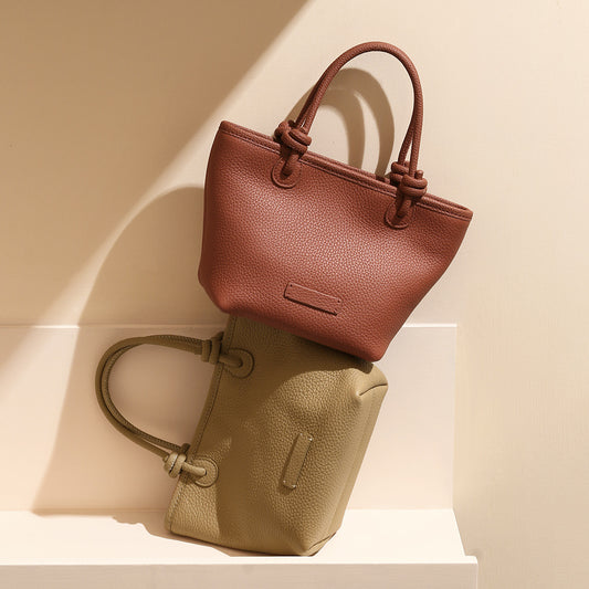 Genuine Leather Market Tote with Chic Knotted Design Versatile Handbag and Crossbody Bag for Everyday Elegance