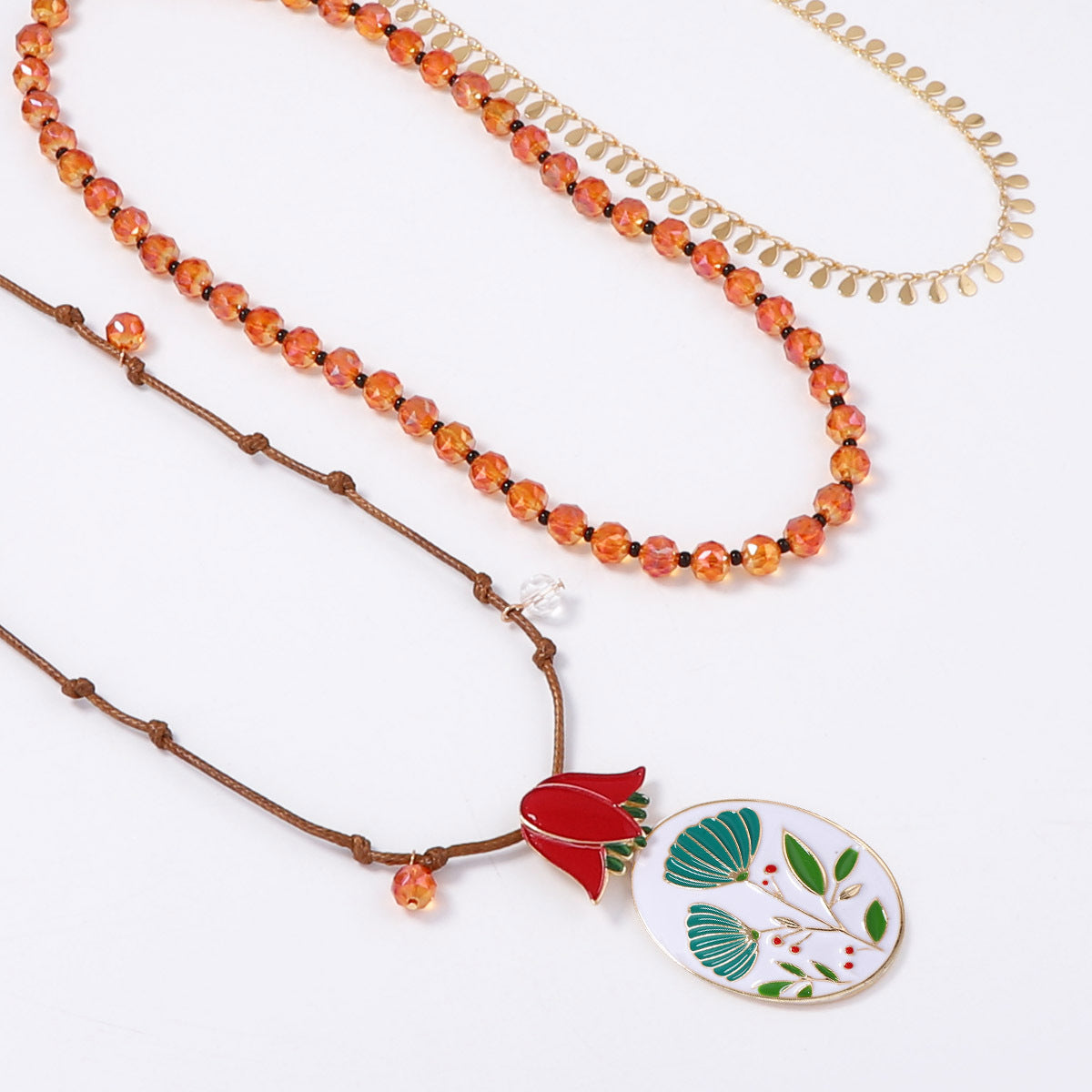 Elegant High-End Creative Design Beaded Braided Alloy Floral Oil-Drop Pendant Multi-Layer Necklace for Women - Perfect for Special Occasions and Everyday Style