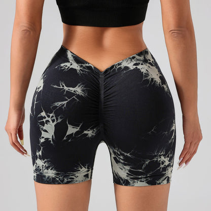 V Cut Back Shorts Seamless Enhancing Yoga Shorts for Women Tie Dye Design for Gym Running and Everyday Wear